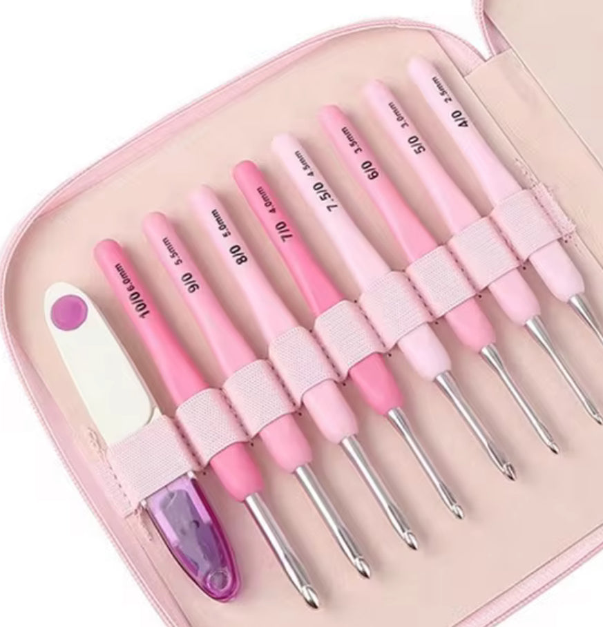 Cartuchera con agujas rosa ergonómica