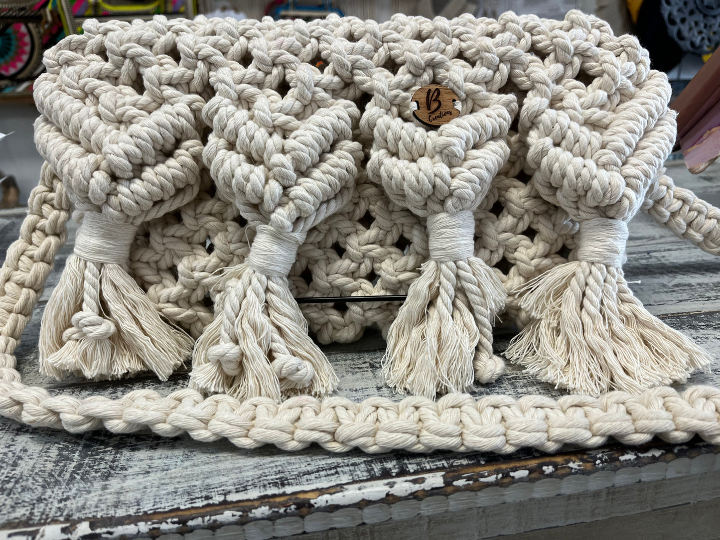 Natural macramé purse