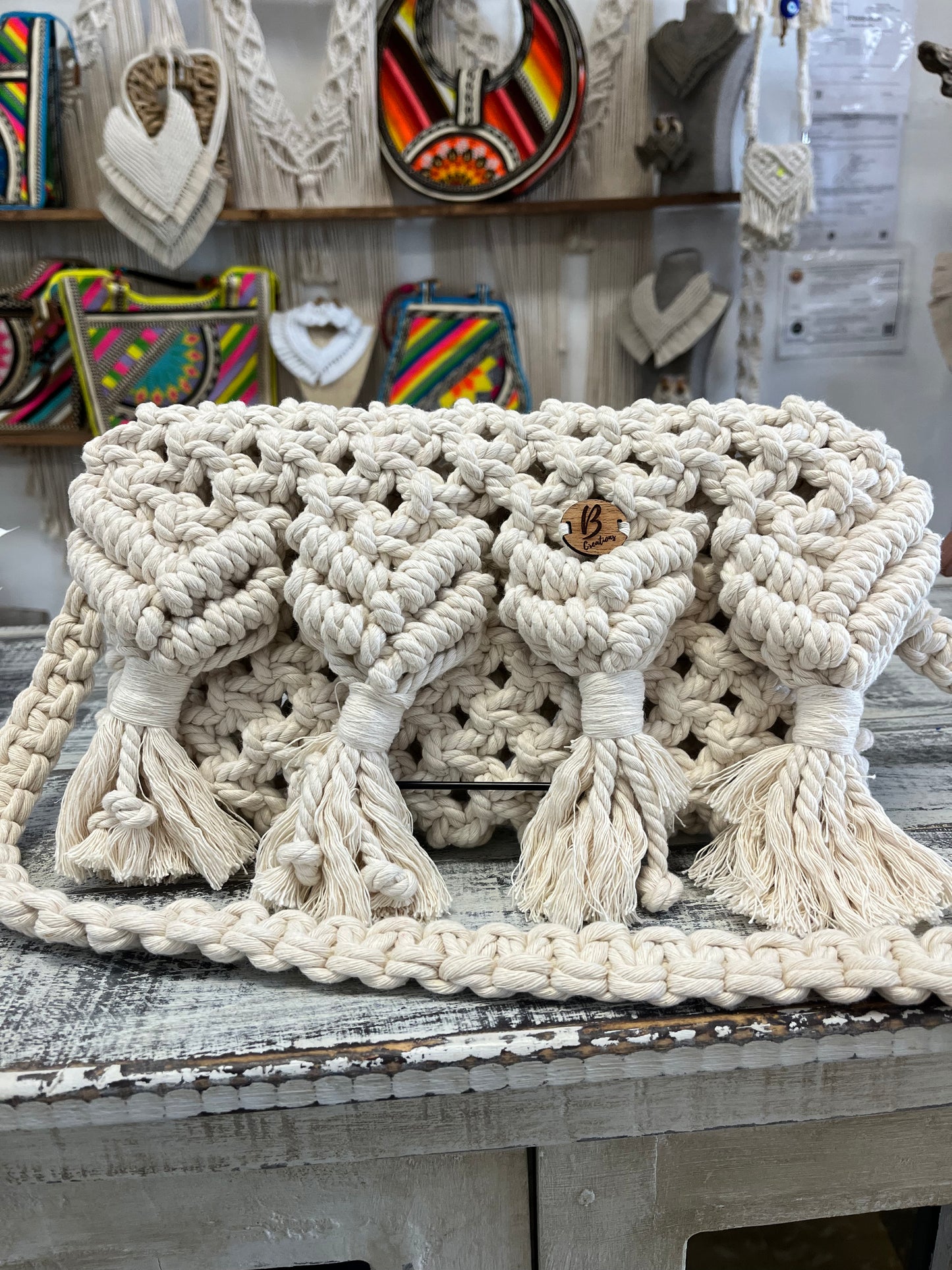 Natural macramé purse