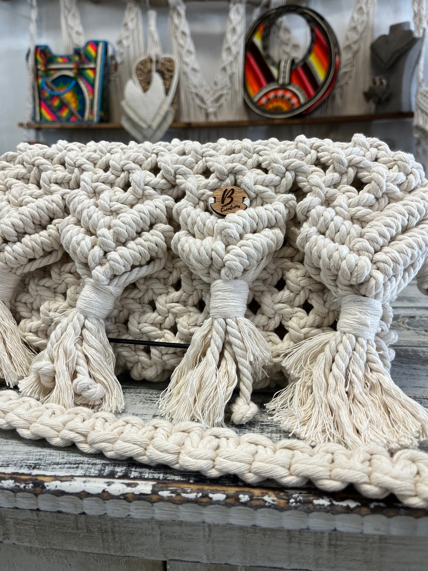 Natural macramé purse